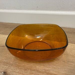 Vintage Duralex Amber Square Glass Bowl 8.5” Made in France